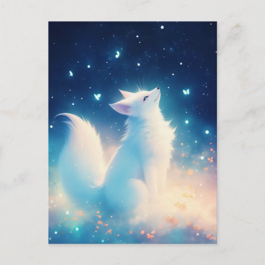Etherische Witte Vos Onder Sterrenhemel Briefkaart (Voorkant)