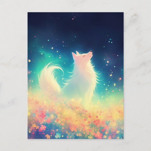 Etherische Witte Wolf in Lichtend Weiland Briefkaart (Voorkant)