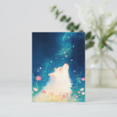 Etherische Witte Wolf in Sterrennacht Weide Briefkaart (Staand voorkant)