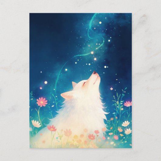 Etherische Witte Wolf in Sterrennacht Weide Briefkaart (Voorkant)