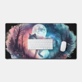 Etherische Wolf in Maanverlichte Dubbele Realms Bureaumat (Keyboard & Muis)