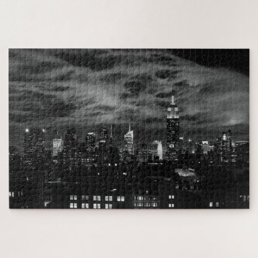Etherische wolken: NYC Skyline, EMP St Bldg BW Legpuzzel (Horizontaal)