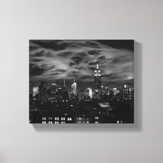 Etherische wolken: NYC Skyline, ESB zwart-wit Canvas Afdruk (Voorkant)