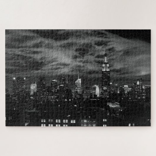 Etherische wolken: NYC Skyline, ESB zwart-wit Legpuzzel (Horizontaal)