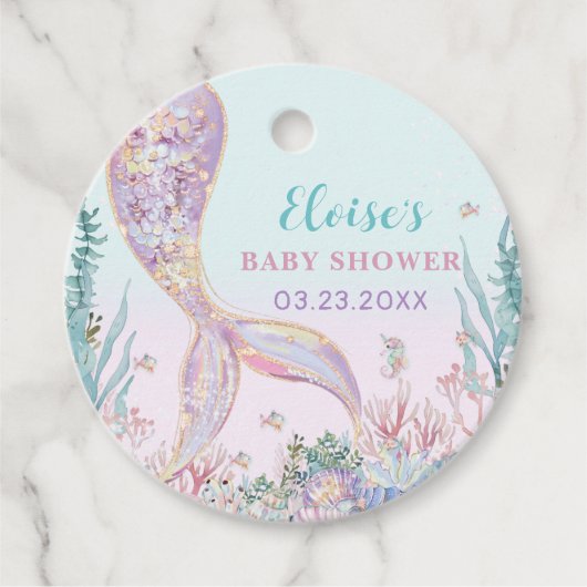 ETHERISCHE Zeemeermin onder het Zeeen Baby shower Bedankjes Labels (Voorkant)
