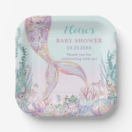 ETHERISCHE Zeemeermin onder het Zeeen Baby shower Papieren Bordje (Voorkant)
