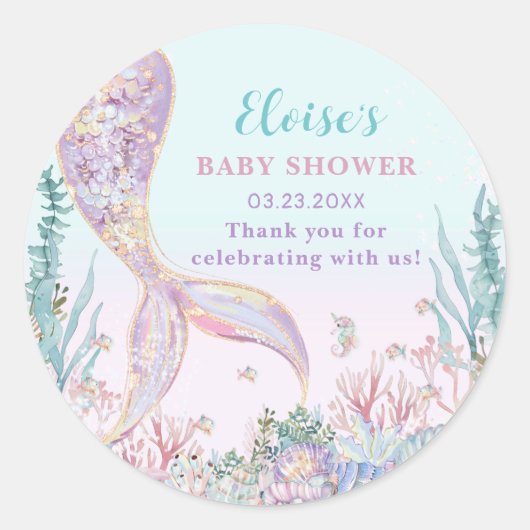 ETHERISCHE Zeemeermin onder het Zeeen Baby shower Ronde Sticker (Voorkant)