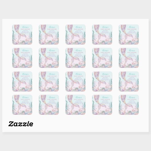ETHERISCHE Zeemeermin onder het Zeeen Baby shower Vierkante Sticker (Vel)