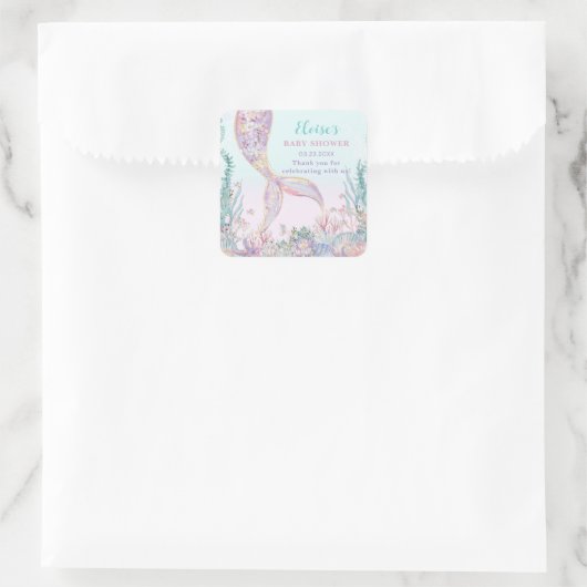 ETHERISCHE Zeemeermin onder het Zeeen Baby shower Vierkante Sticker (Tas)