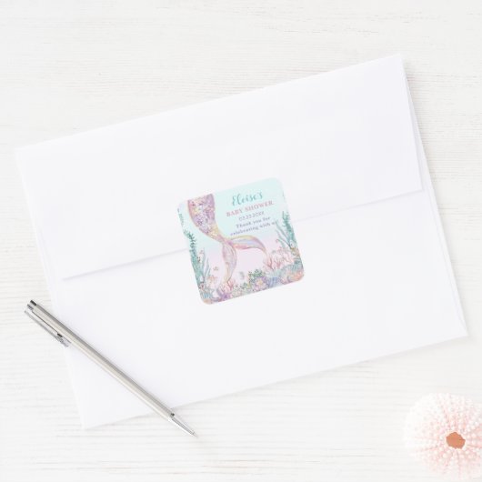 ETHERISCHE Zeemeermin onder het Zeeen Baby shower Vierkante Sticker (Envelop)