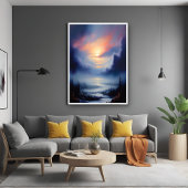 ETHERISCHE ZONSOPGANG OVER MISTIG BERGLANDSCHAP PERFECT POSTER