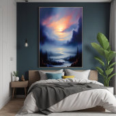 ETHERISCHE ZONSOPGANG OVER MISTIG BERGLANDSCHAP PERFECT POSTER