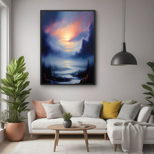 ETHERISCHE ZONSOPGANG OVER MISTIG BERGLANDSCHAP PERFECT POSTER