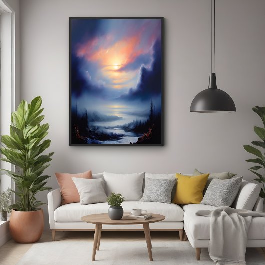 ETHERISCHE ZONSOPGANG OVER MISTIG BERGLANDSCHAP PERFECT POSTER