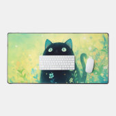 Etherische Zwarte Kat Turquoise Groen Gloeiende We Bureaumat (Keyboard & Muis)