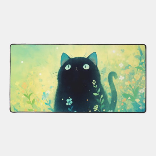 Etherische Zwarte Kat Turquoise Groen Gloeiende We Bureaumat (Voorkant)