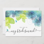 Ethermale blauwe bloemen zal je mijn bruidsmeisje  kaart (Voorkant)