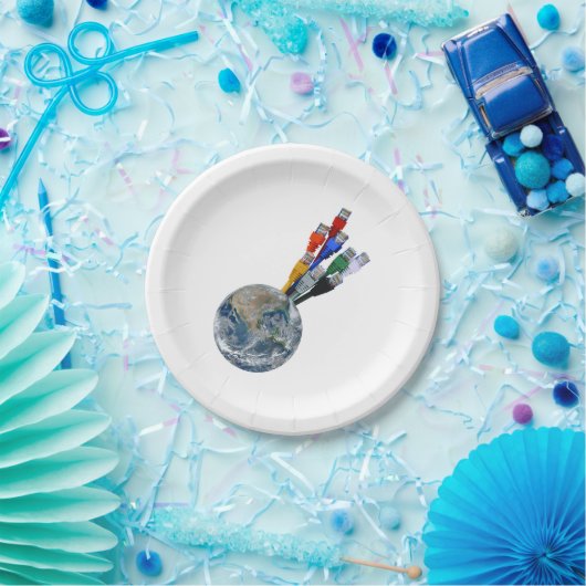 Ethernet Network Connected Earth Papieren Bordje (Feest)