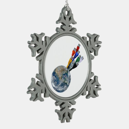 Ethernet Network Connected Earth Tin Sneeuwvlok Ornament (Links)