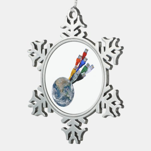 Ethernet Network Connected Earth Tin Sneeuwvlok Ornament (Rechts)