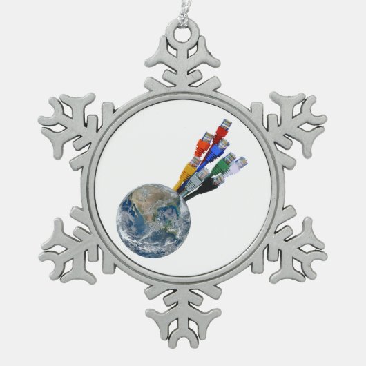 Ethernet Network Connected Earth Tin Sneeuwvlok Ornament (Voorkant)