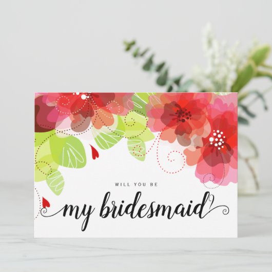 Etherroodbloemen zal je mijn bruidsmeisje zijn kaart (Staand voorkant)