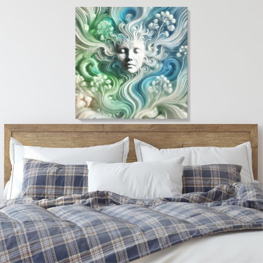 Ethers Abstract Gezicht met Stromend Boselement Canvas Afdruk (Insitu (Slaapkamer))