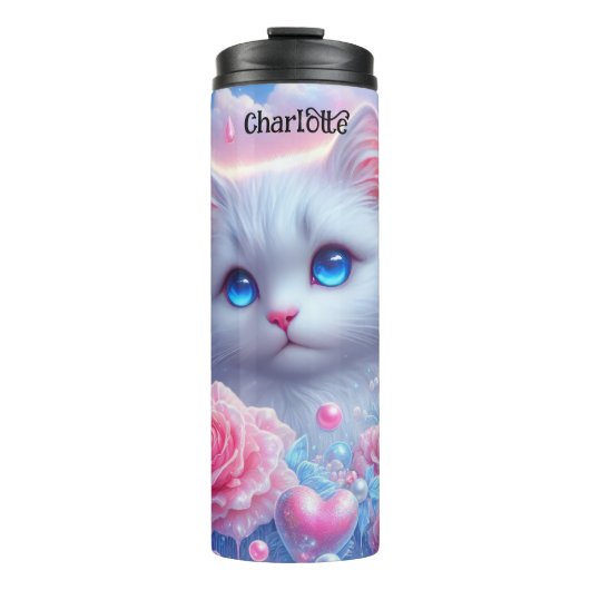 Ethers Kat: Rozen, dromen, blauwe ogen Thermosbeker (Voorkant)