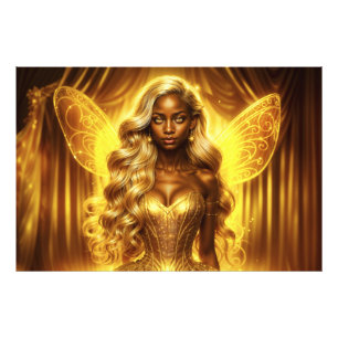 Ethetische sprookjesprinses met gloeiende gouden a foto afdruk