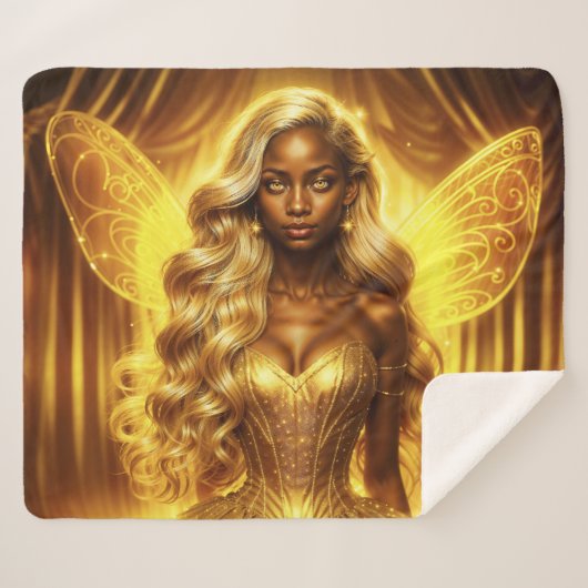 Ethetische sprookjesprinses met gloeiende gouden a sherpa deken (Voorkant (horizontaal))