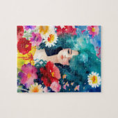 Ethetische vrouw met bloemen legpuzzel (Horizontaal)
