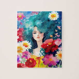 Ethetische vrouw met bloemen legpuzzel