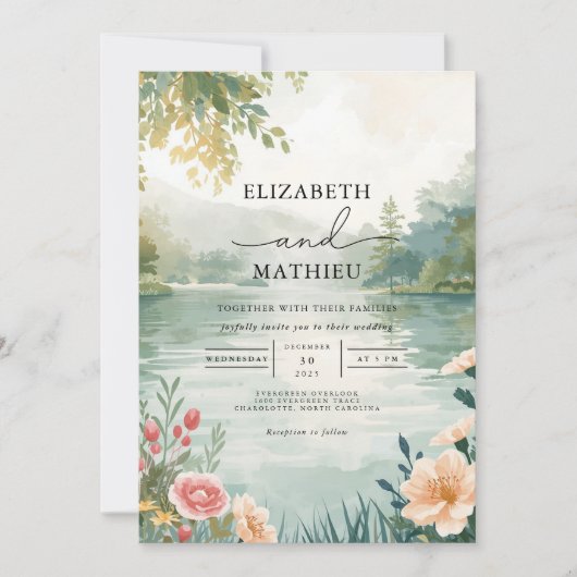 Ethetische Woodland Waterscape Wedding Kaart (Voorkant)