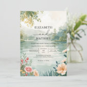 Ethetische Woodland Waterscape Wedding Kaart (Staand voorkant)