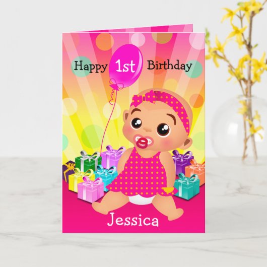 Ethic Baby First Birthday Kaart - Foto toevoegen (Gele Bloem)