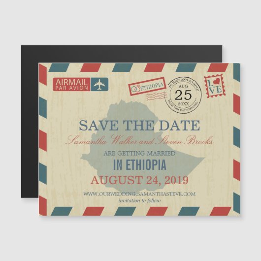 Ethiopia Antiek Airmail Bewaar de datum Magnetische Uitnodiging (Voorkant / Achterkant)