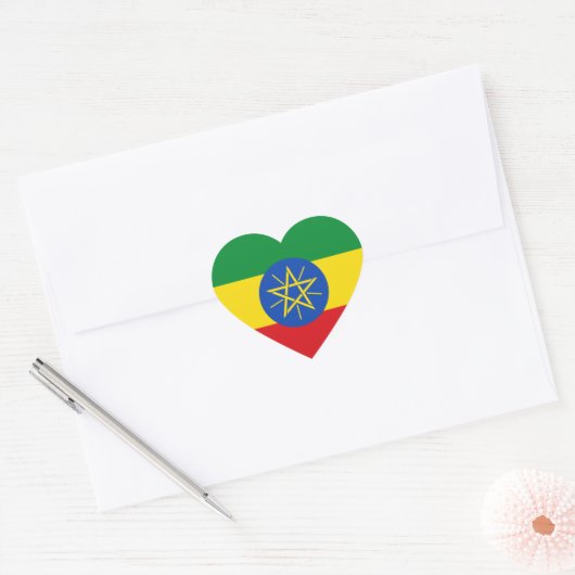 Ethiopia Flag Heart Sticker (Envelop)