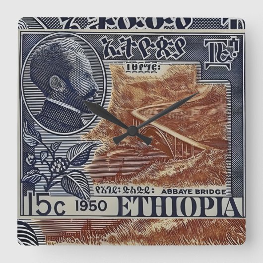 Ethiopia Haile Selassie Rasta Jah Rastafari Roots Vierkante Klok (Voorkant)