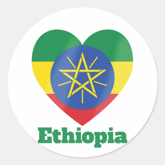 Ethiopia Heart Flag Ronde Sticker (Voorkant)
