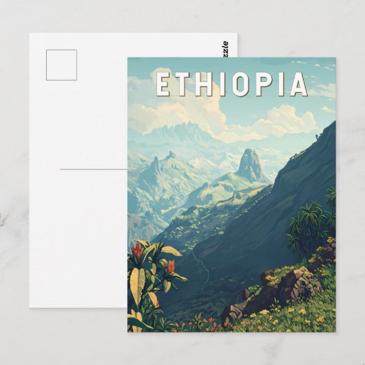 Ethiopia Illustration Travel Art Vintage Briefkaart (Voorkant / Achterkant)