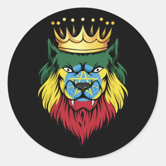 Ethiopia Lion King Flag Ronde Sticker (Voorkant)