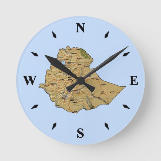 Ethiopia Map Clock Ronde Klok (Voorkant)