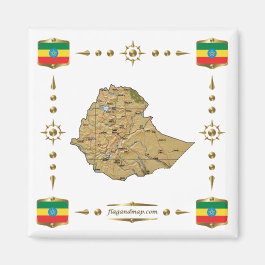 Ethiopia Map + Flags Magnet (Voorkant)
