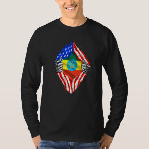 Ethiopia Roots Usa Flag Patriotic Ethiopian Herita T-shirt