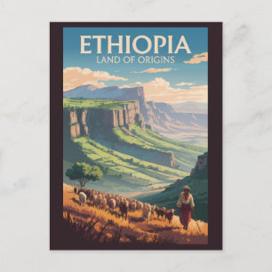 Ethiopia Shepard Herd Travel Art Vintage Briefkaart