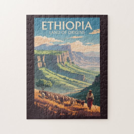 Ethiopia Shepard Herd Travel Art Vintage Legpuzzel (Verticaal)