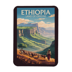 Ethiopia Shepard Herd Travel Art Vintage Magneet