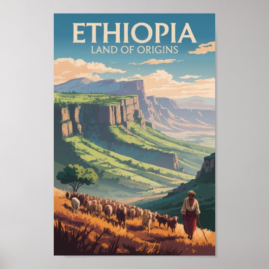 Ethiopia Shepard Herd Travel Art Vintage Poster (Voorkant)