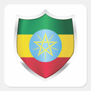Ethiopia Silver Shield Flag Vierkante Sticker