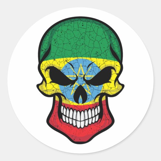 Ethiopia Smiling Skull Flag Ronde Sticker (Voorkant)